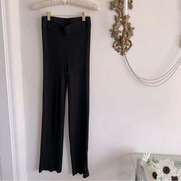 PINK ROSE BLACK RIBBED PANTS - Picture 2 of 10